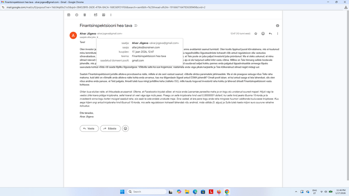 Kirja tõestus, et saatsin Alar Jõksile